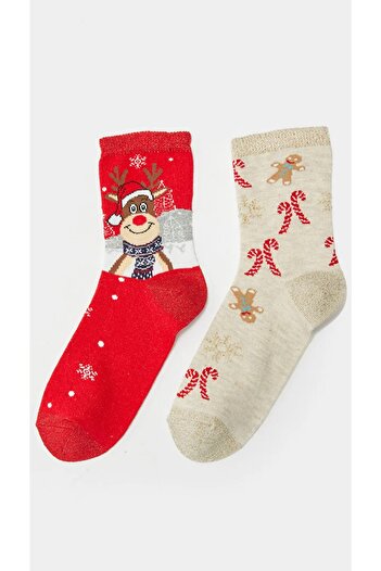 LC Waikiki New Year's Themed Girl's Socks - Pack of 2