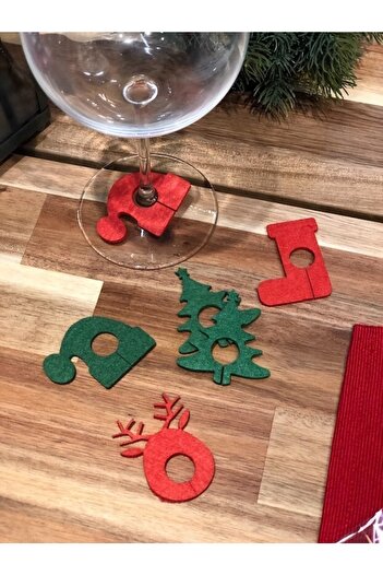 Masalsı Concept Christmas Decorative Goblet Ornament - 6 Pieces Tableware Accessories, New Year Felt Ornament