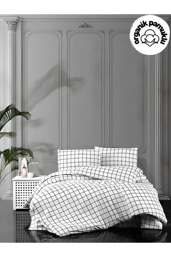 Lotusline Minikaro Black and White Single Cotton Duvet Cover Set - Without Sheets