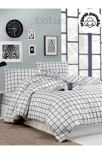 Lotusline Minikaro Black and White Single Cotton Duvet Cover Set - Without Sheets