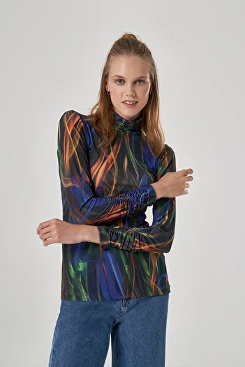 Mizalle Digital Printed Colorful Blouse