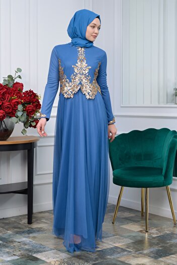 poplinmoda Pul Payet Detaylı Tül Abiye 2209-bade