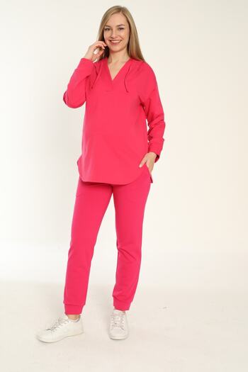 Miss Dünya Lissa Fuchsia Maternity Hooded Tracksuit Set