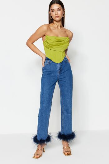 Trendyol Collection Light Green Corset Detailed Knitted Crop Bustier - TPRSS23BS00006