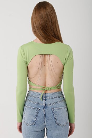 Quzu Cut Out Zincirli Crop Bluz