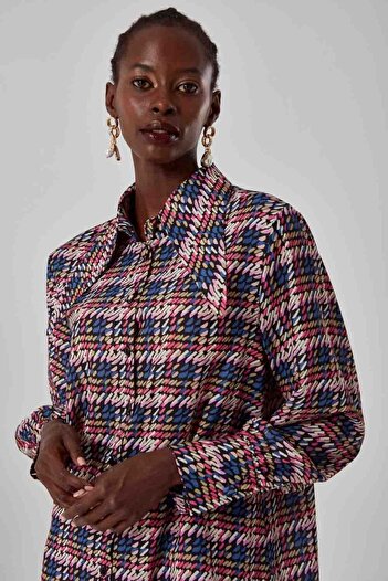 Mizalle Large Collar Patterned Colorful Tunic