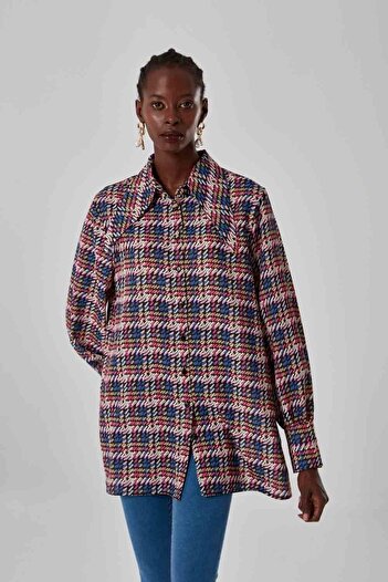 Mizalle Large Collar Patterned Colorful Tunic