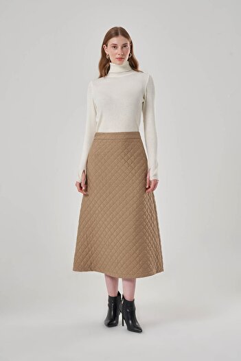 Mizalle A-Line Beige Quilted Skirt