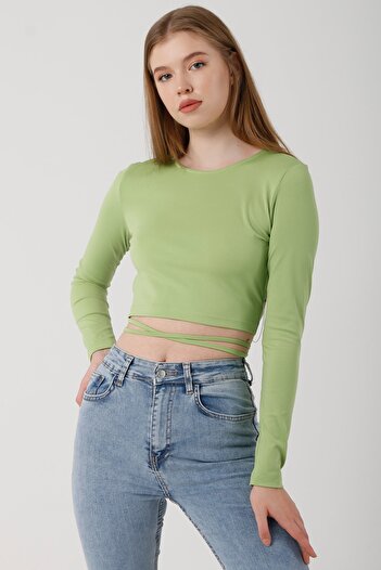 Quzu Cut Out Zincirli Crop Bluz