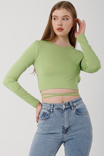 Quzu Cut Out Zincirli Crop Bluz