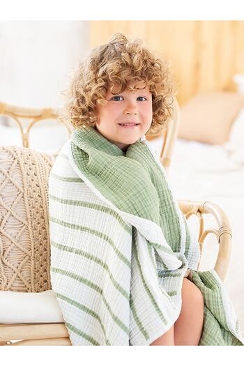 Caline Baby 4 Layer Muslin Striped Swaddle 90x90 Cm - Grass Green