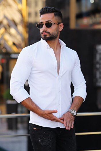 blackpanther Honeycomb Patterned White Lycra Men's Plain Shirt