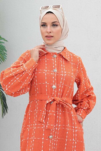 Modamihram Buttoned Cashmere Coat Orange 19600