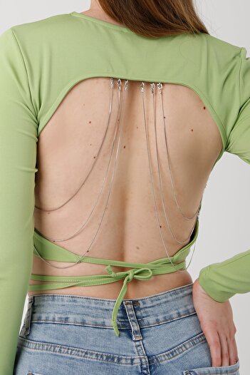 Quzu Cut Out Zincirli Crop Bluz