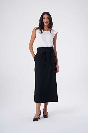 Mizalle Front Tie Black Skirt