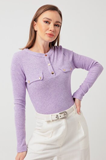 Lafaba Women's Lilac Pocket Detailed Knitted Blouse