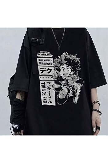 Touz My Hero Academia з принтом - Чорна oversize унісекс футболка Niiss