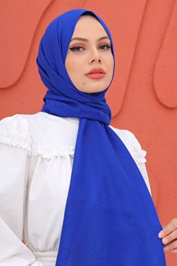 FRESCO SCARFS Жіночий хіджаб з шовковистої бавовни з візерунком G, синій
