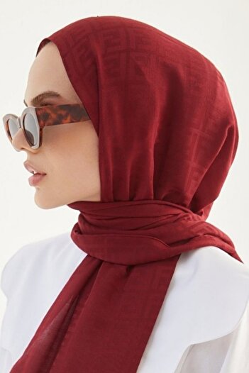 FRESCO SCARFS Σάλι ζακάρ από μεταξένιο βαμβάκι με μπορντό σχέδιο - Σχέδιο F