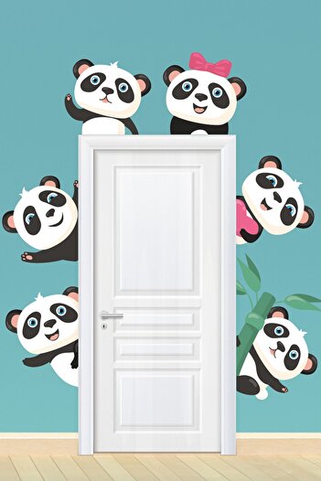 Tilki Dünyası Cute Pandas Door Edge Wall Sticker