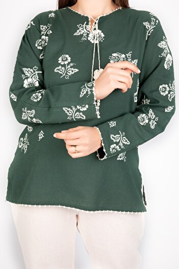 Kardelen Butik Ümraniye Women's Khaki Sile Cloth Long Sleeve Green Blouse