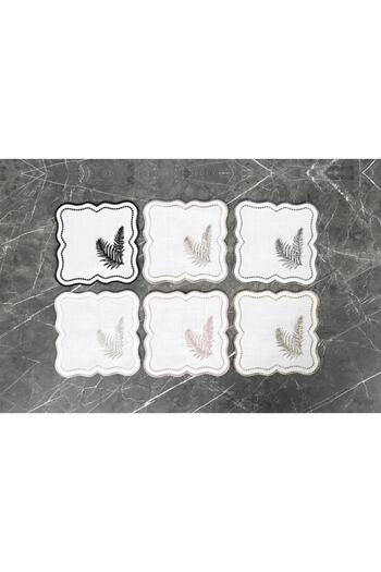 Caka home 6-Piece Cocktail Napkin Leaf Embroidered Linen Effect ( Mixed Color )