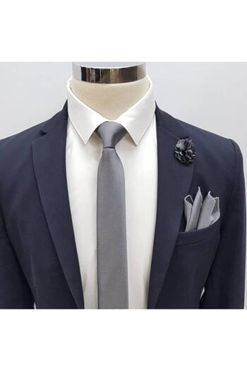Brianze Gray Tie Handkerchief Collar Flower Set Kmd-5