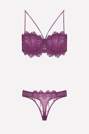 Nurteks Women's Supported String Purple Strapless Bra Set New Season