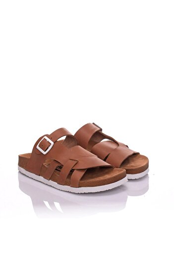 Moosefield Genuine Leather Light Brown Women's Slippers