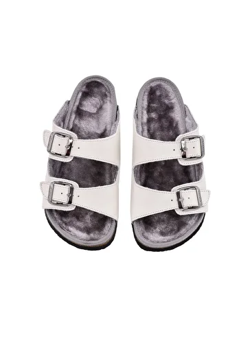 Moosefield Genuine Leather Cream Furry Slippers