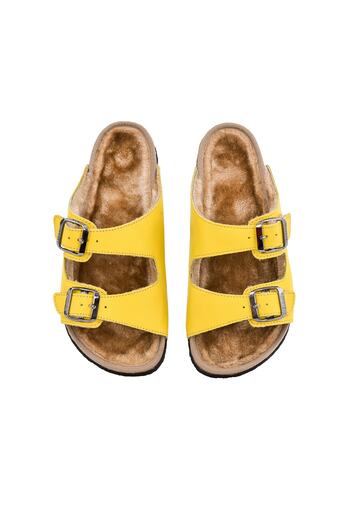 Moosefield Genuine Leather Yellow Furry Slippers