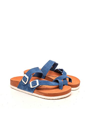 Moosefield Genuine Leather Blue Women's Slippers