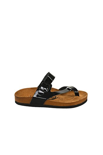 Moosefield Genuine Leather Black Patent Leather Women's Slippers