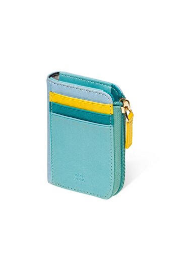 Case Look Women's Leather Turquoise Color Zippered Small Wallet Angel 02