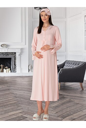 Mecit 5312 Turquoise Maternity Nightgown Long Sleeve