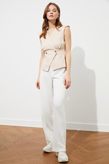 Trendyol Collection Stone Bone Button Detailed Double Breasted Woven Blouse TWOSS20BZ0707