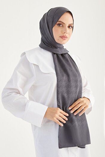 FRESCO SCARFS Women's Hijab Silky Jacquard Houndstooth Pattern Shawl*anthracite