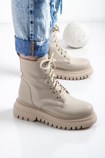 Lal Shoes & Bags Blisse Thick Sole Γυναικείες Μπότες-κρέμα