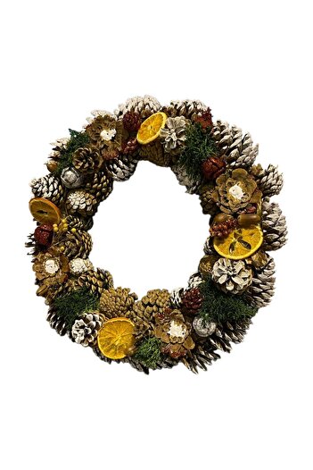 Art Pine Natural New Year's Door Wall Ornament Orange Wreath - Terrarium-red Glitter. Pinecone Hobby Decoration