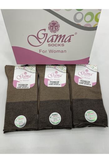 Gama Çorap 3 Pieces Bamboo 100% Natural Nylon-Free Elastic-Free (Diabetic) Thick Winter Women's Socks