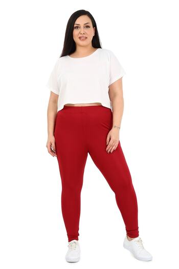 DISENTIS MODEST Large Size Elastic Waist Ankle Length Claret Red Tights