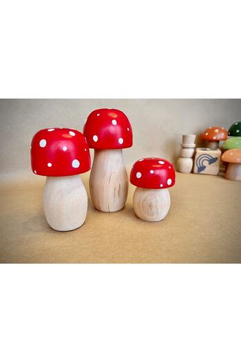 DORU Natural Wooden Gift Organic Toy Mushroom Set of 3 Baby Room Decor Photo Shoot Trinket