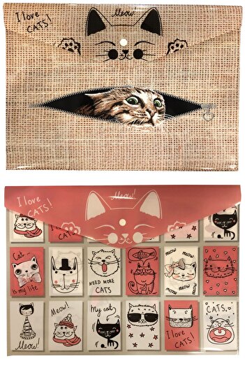 FLY COLOR Snap File Set 2 Pieces Cat Patterned