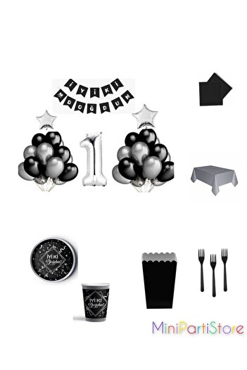 Mini Parti Mini Party Store Birthday Black Silver Set for 8 People