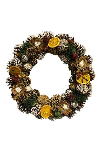 Art Pine Natural New Year's Door Wall Ornament Orange Wreath - Terrarium-red Glitter. Pinecone Hobby Decoration