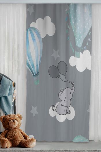 Bebişim Halı Cute Elephant Flying Balloon Star Double Winged Children's Room Background Curtain