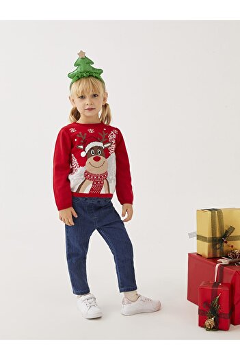 LC Waikiki Crew Neck Long Sleeve New Year's Themed Baby Girl Sweater Sweater