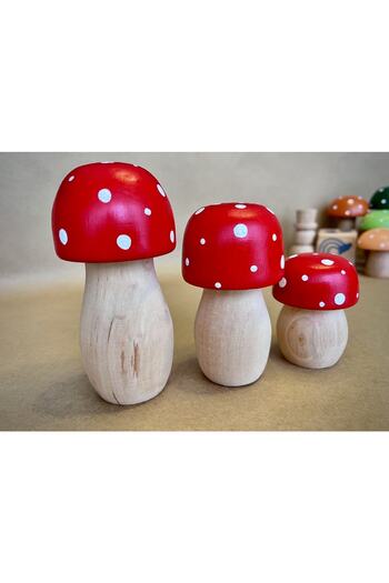 DORU Natural Wooden Gift Organic Toy Mushroom Set of 3 Baby Room Decor Photo Shoot Trinket