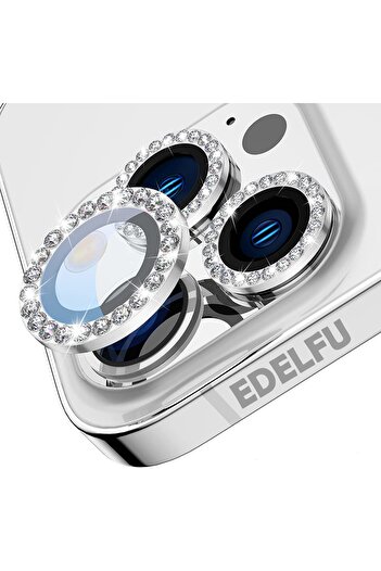 EDELFU iPhone 14 Pro Max / 14 Pro Diamond Stone Lens Protector Premium Quality and Appearance Silver