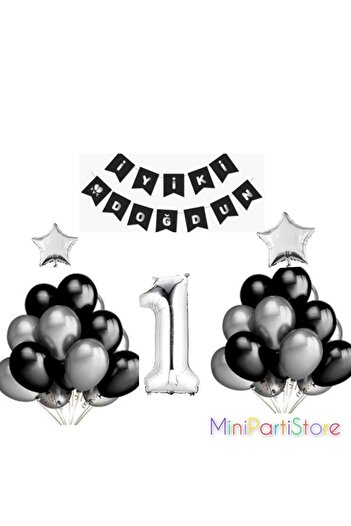 Mini Parti Mini Party Store Birthday Black Silver Set
